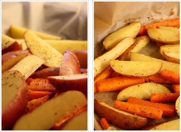 Pommes de terre et carottes rôties