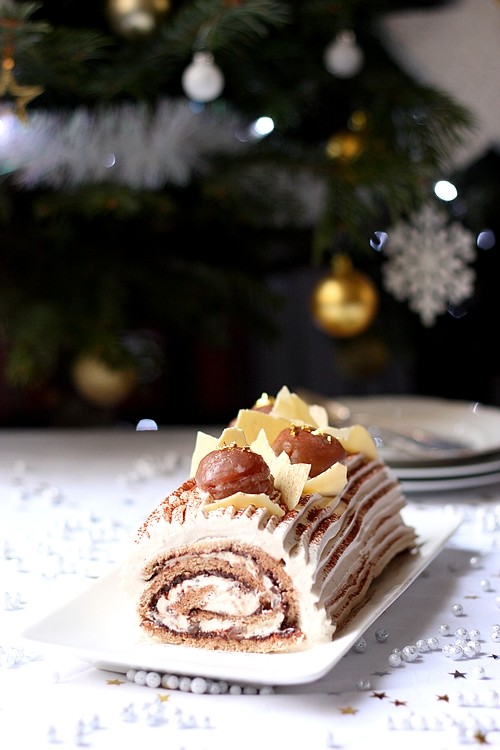 Bûche de Noël : Marrons glacés et chocolat