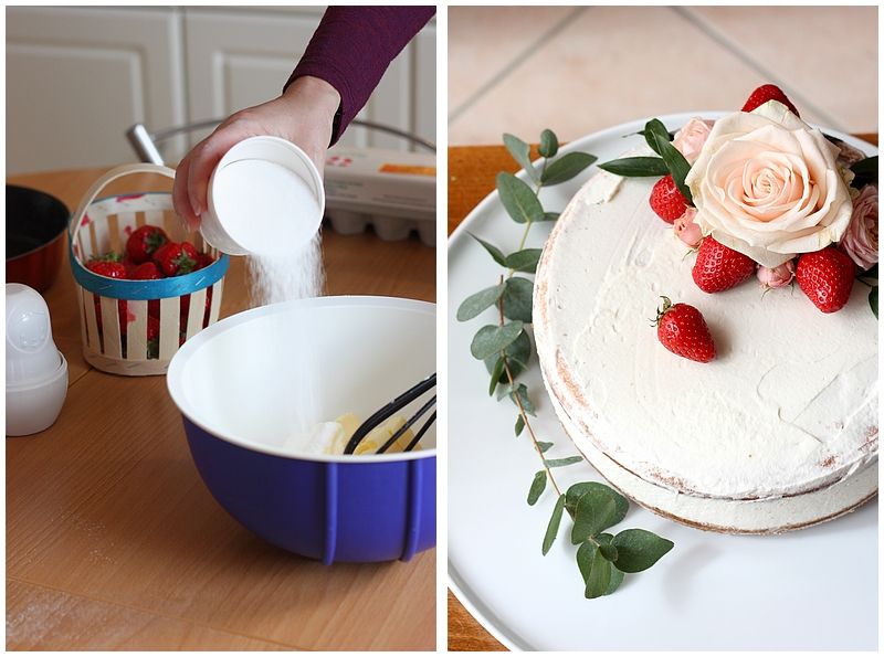 Gâteau aux fraises avec mesure en cup