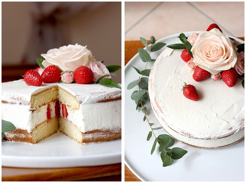 Gâteau nu à la crème et aux fraises