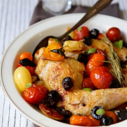 Recette de poulet aux olives et aux tomates cerise
