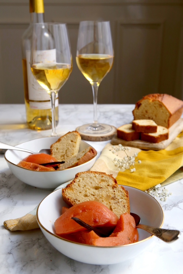 Accord Sauternes : Coings pochés et cake gingembre