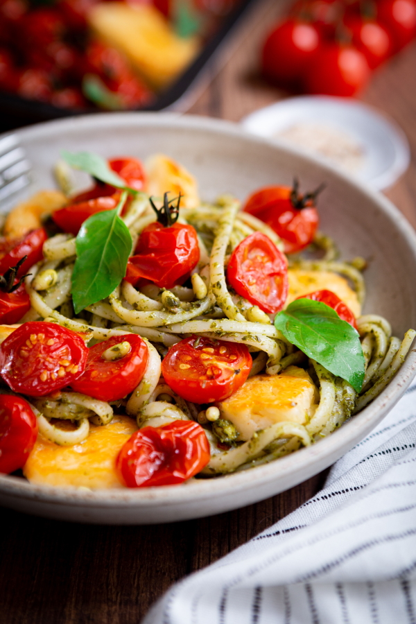 Pasta with Roasted Tomatoes and Halloumi